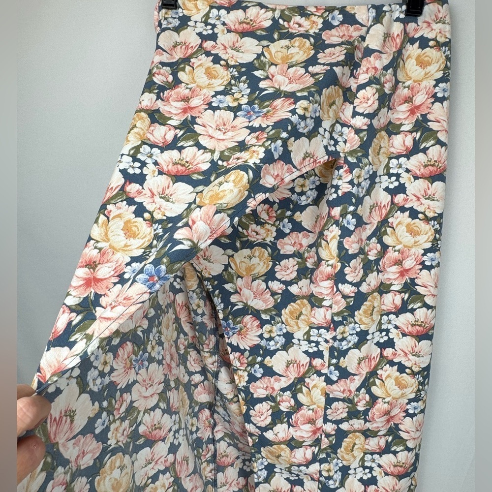 Abercrombie & Fitch Midi Wrap Skirt High Front Slit Blue Floral Large Preppy - Picture 2 of 6